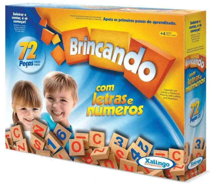 Jogo Brincando Com Letras e Números De Madeira - 72 Peças